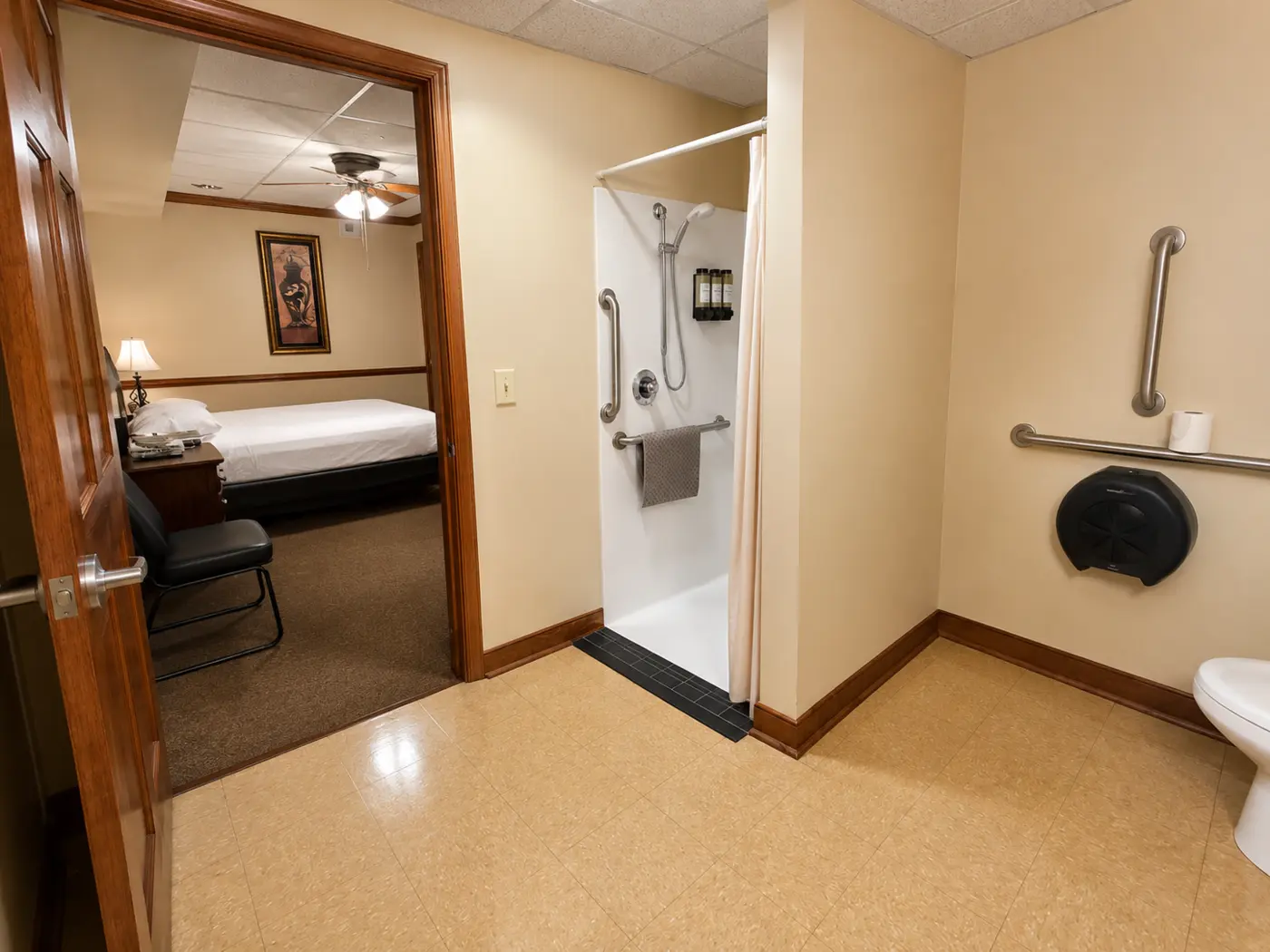 Bathroom entrance from a private sleep room