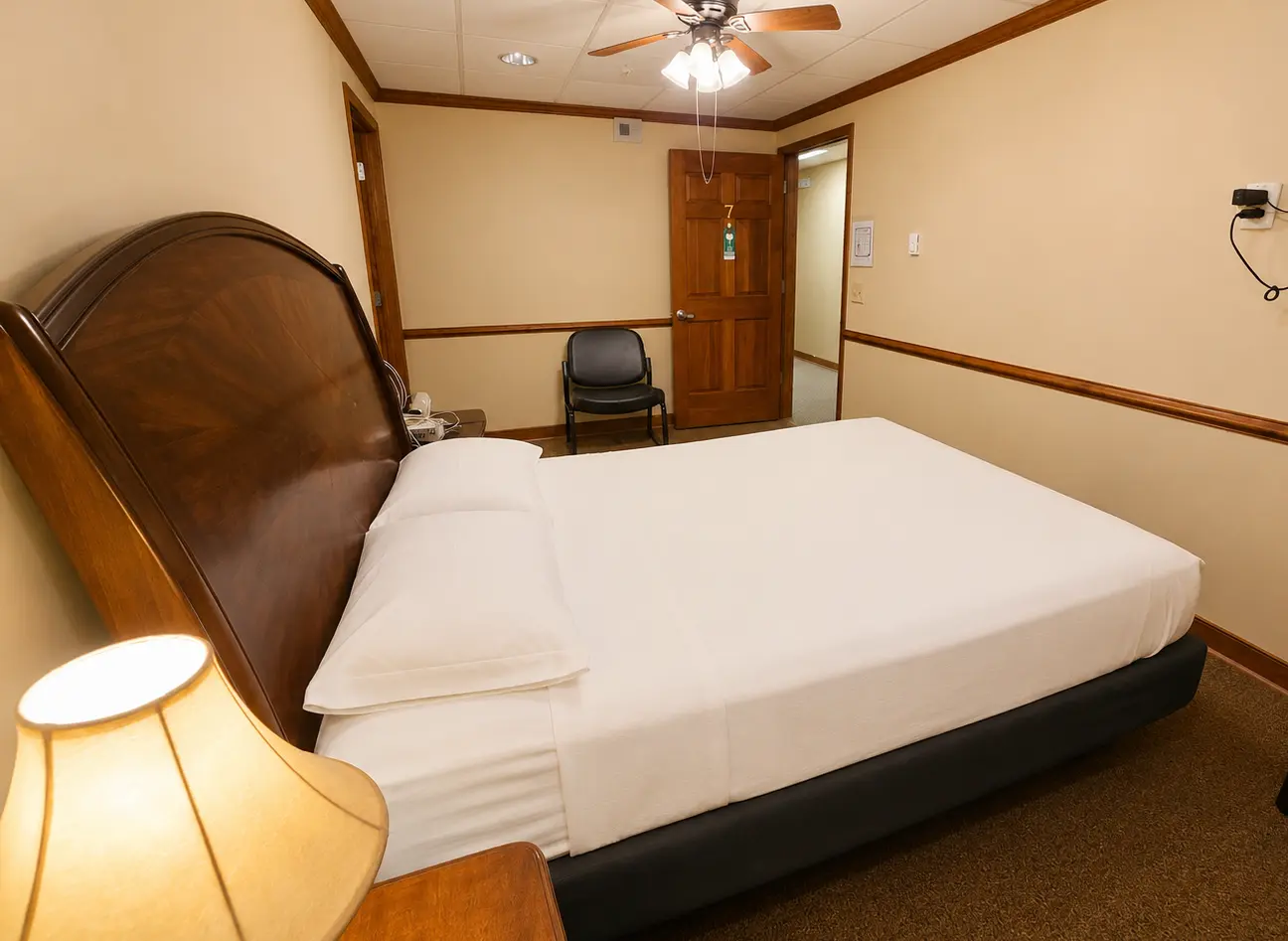Private sleep room viewed from the bedside