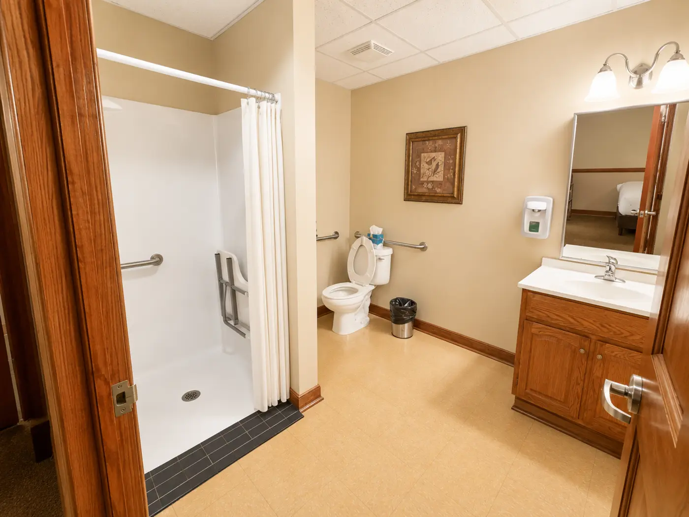 Accessible private bathroom with shower