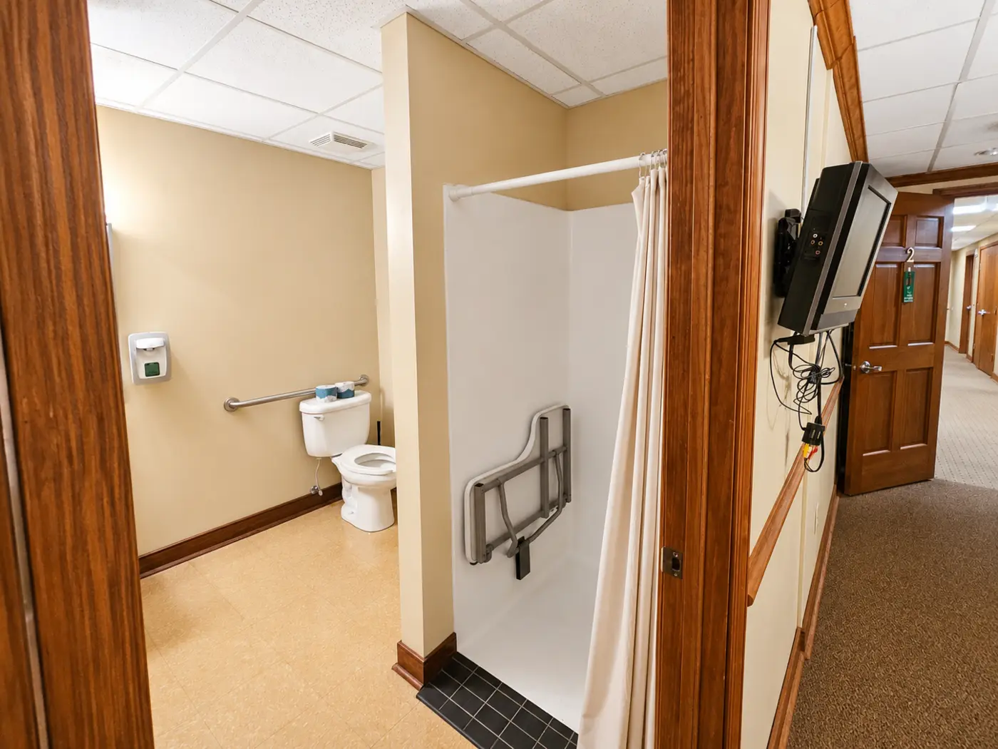 Accessible bathroom with roll-in shower